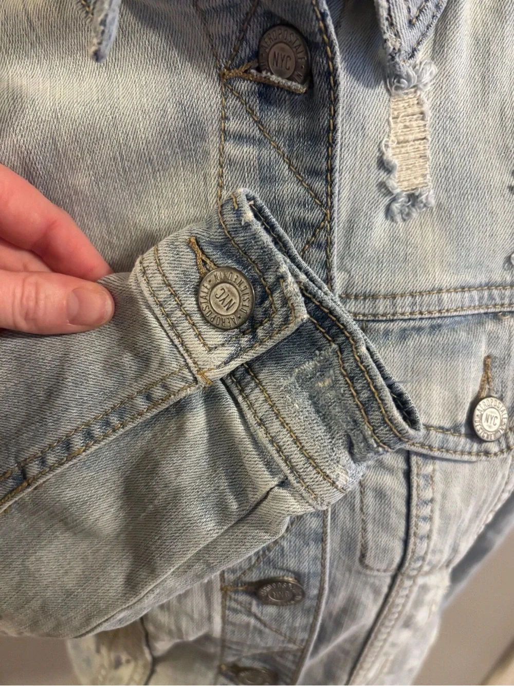 Light Blue Distressed Denim Jacket - Women's